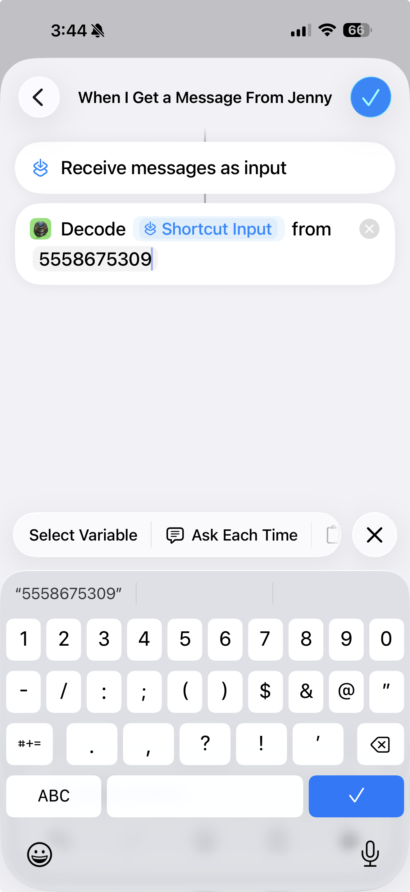 The in-app setup wizard walking the user through creating the Messages automation