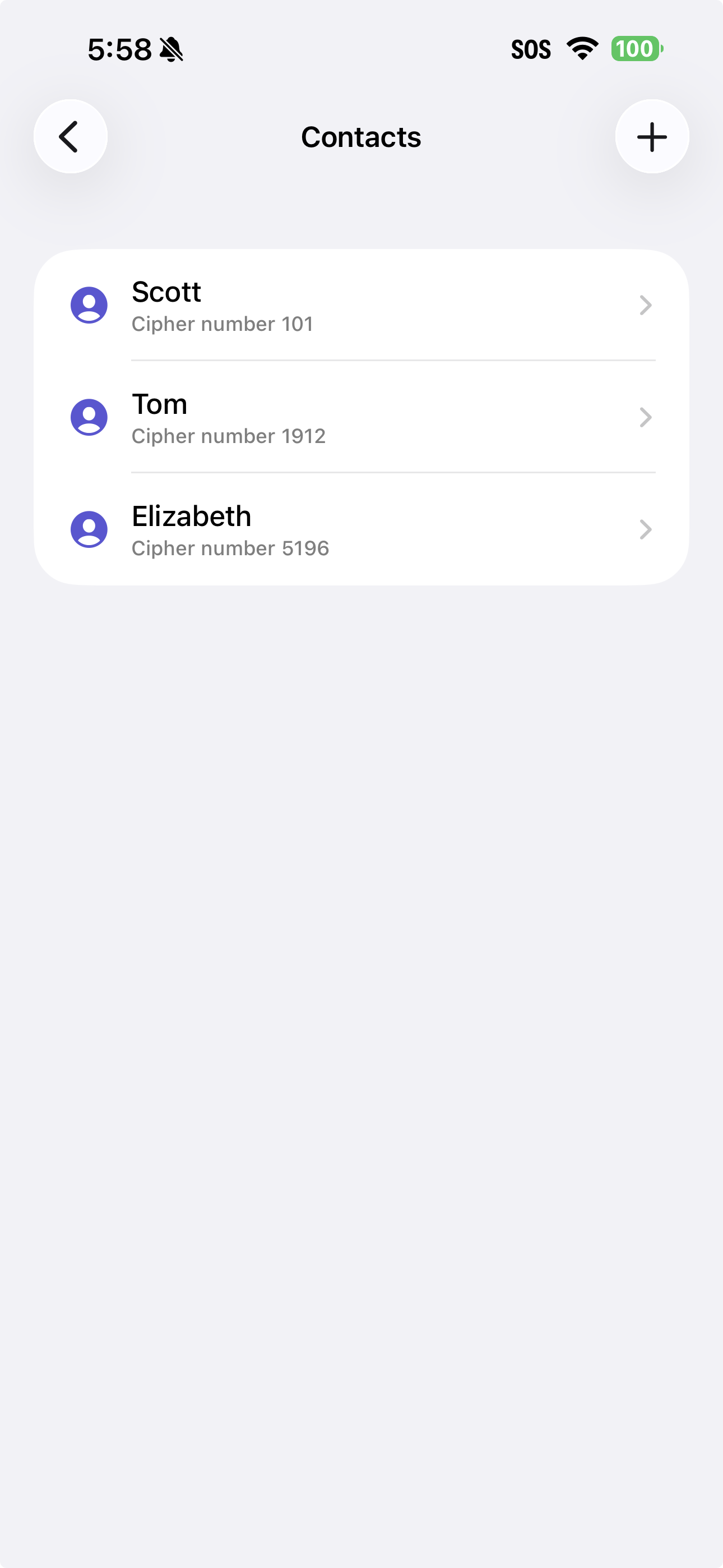 Saved contacts list